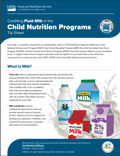 Crediting Milk in the Child Nutrition Programs